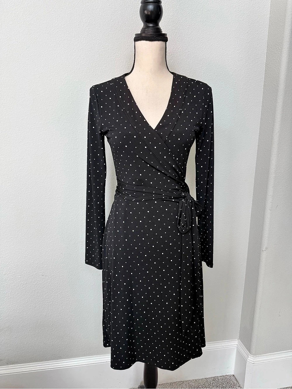 Banana Republic Polka Dot Wrap Midi Dress in Black & White Size Small